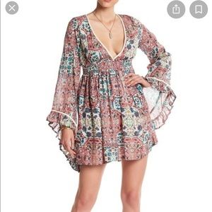 NWT Raga Sunset Rose Bell Sleeve Cotton Dress Sm
